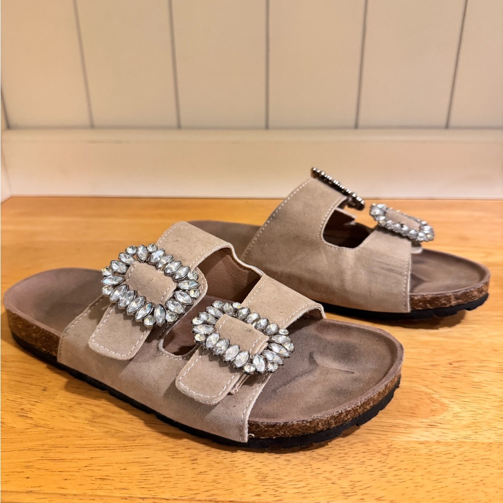Elegant Beige Sandals with Crystal Accents